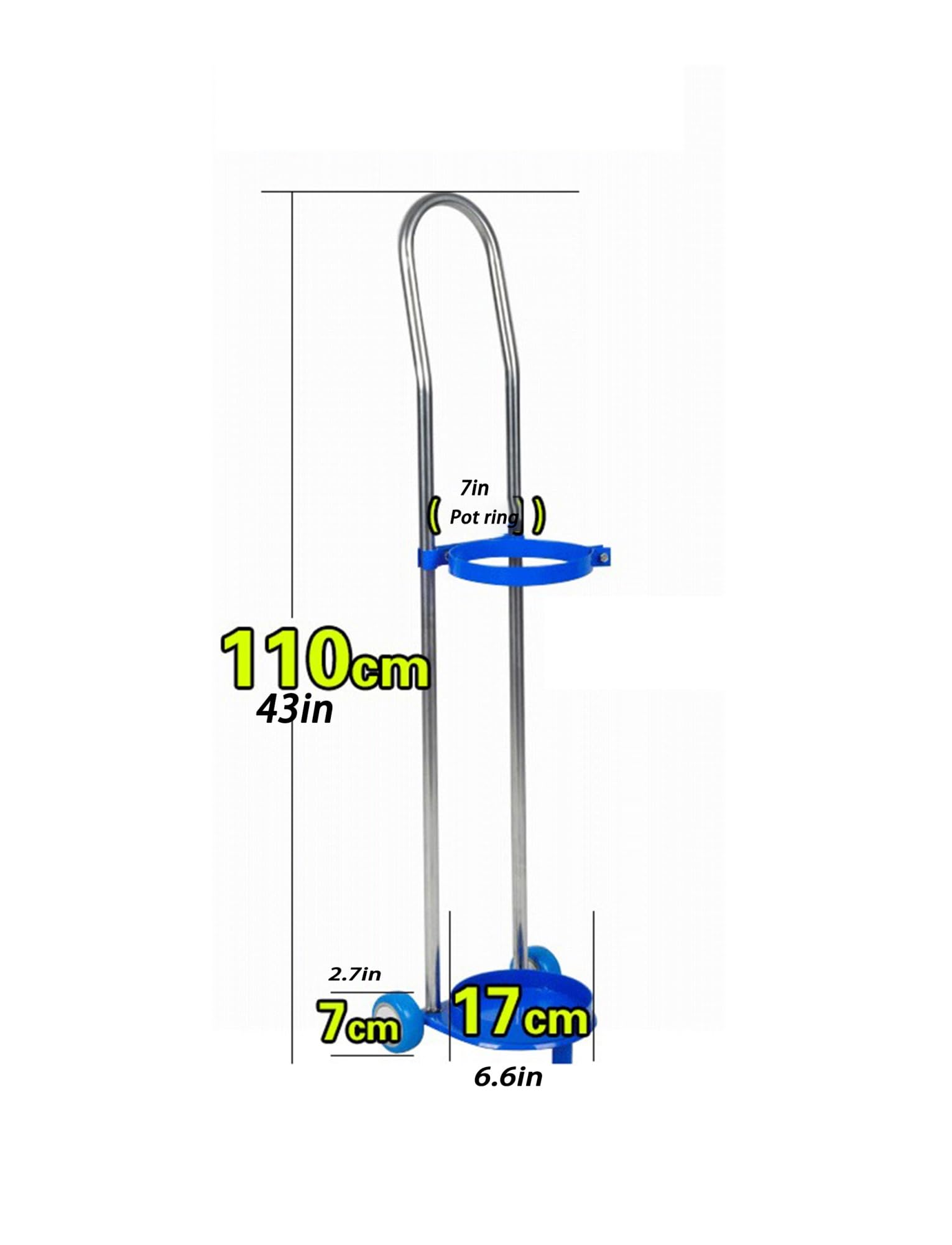 Oxygen Cylinder Holder Wheeled Oxygen Tank Trolley Stand, Mobile Cylinder Holder, Rolling Oxygen Tank Trolley for Transport, Suitable For 20L Cylinders (H 110cm (43x2.7x6.6in))