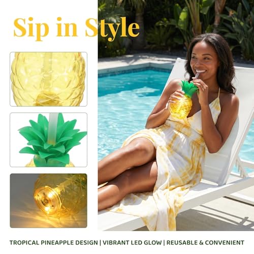 UPKOCH 6pcs Glowing Pineapple Cups with Lids and Straws, Creative 500ml Drinking Cups for Hawaiian Luau Party, Colorful Tiki Tropical Fruit Party Supplies,Summer Beach and Spring Celebrations by UPKOCH - Image 9