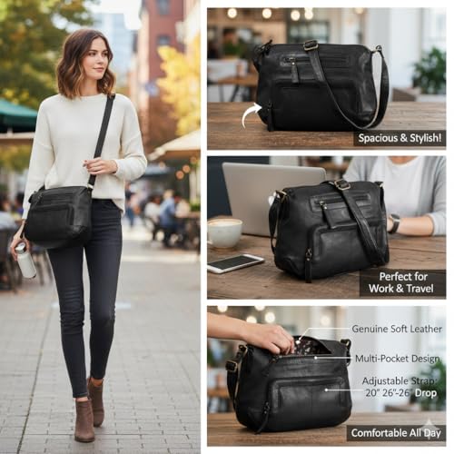 Image of Oak Leathers Women's Crossbody Bag - Genuine Leather Crossover Shoulder Purse With Adjustable Sling Strap - Medium Size