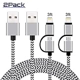 Everdigi 2 Pack 2 in 1 Lightning and Micro USB Cable Nylon Braided High Speed Sync and Charging Cable Cord Compatible with iPhone/ iPad/ iPod, Samsung, HTC, Nexus, Nokia, Sony, Android Devices
