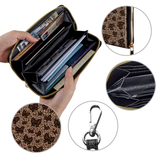 Image of Women's Wallets Credit Card Holder Money Leather Long Wallet | Long wallet with Wristlet,Large Capacity with Zip-Around Phone Purse for Women Ladies Girls,Brown Bow