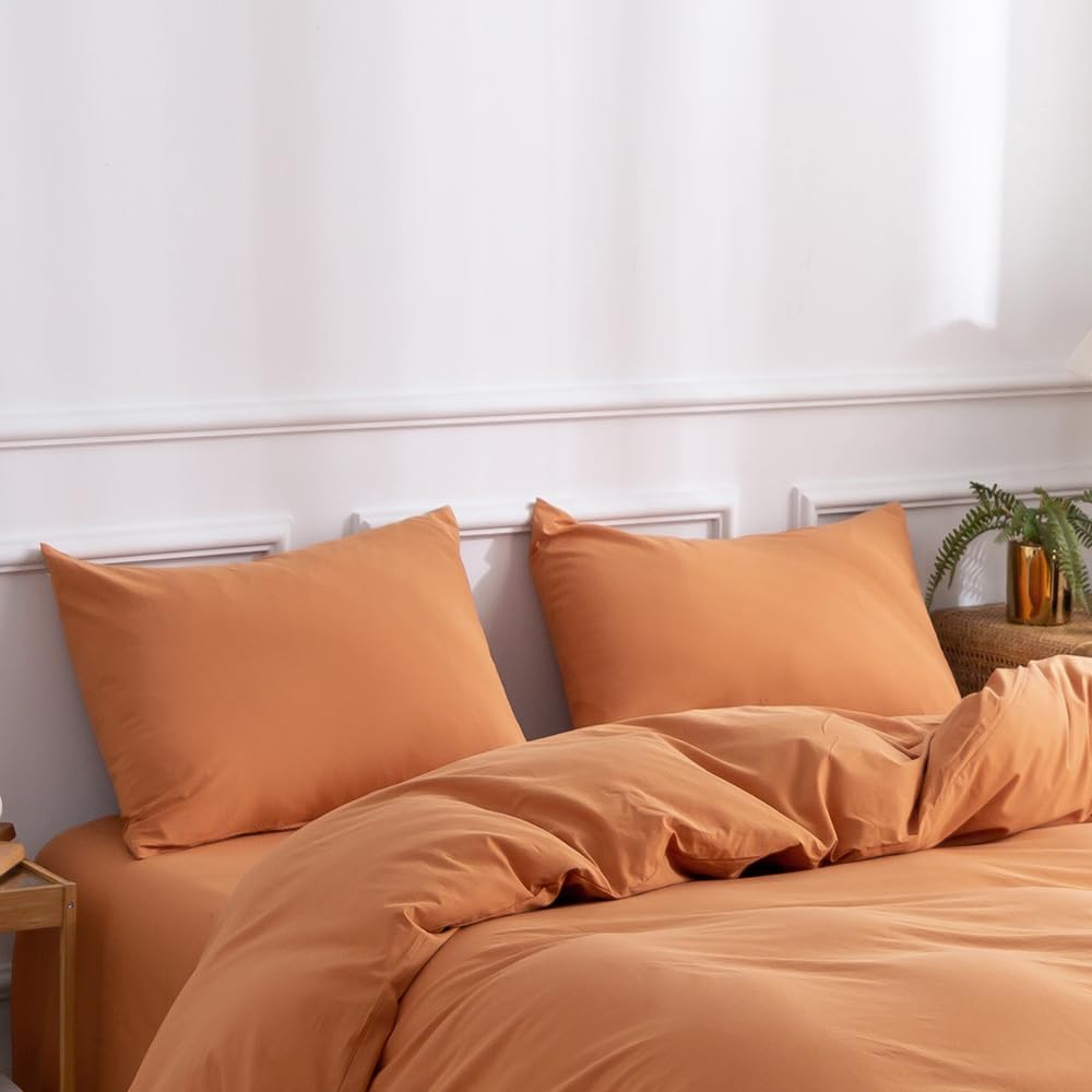 Freiuoke Caramel 100% Cotton Pillowcases Standard Set,2 Pack Envelope Closure Linen Feel Textured Natural, Soft and Durable 20x26 Inch Caramel Pillow Cases