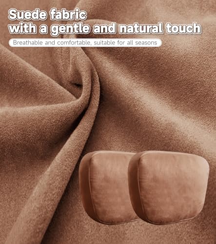 Image of 2Pcs Car Neck Pillow, Super Soft Du-Pont Bio cotton Neck Pillow for Driving, Suede Fabric Car Headrest Pillow, Make Your Driving More Comfortable, Suitable for Driving, Traveling (Mocha Brown)