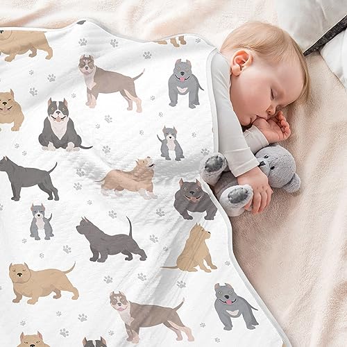 Image of American Bully Dogs Cotton Swaddle Blanket for Infants - Lightweight Soft Swaddling Blanket for Crib, Stroller, Nursery - 30x40In