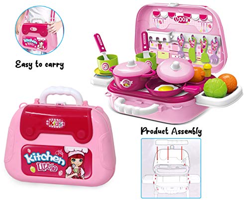 Image of Zest 4 Toyz Plastic Kitchen Set for Kids Girls Pretend Play Toys Portable Suitcase Cooking Set Early Educational Toys Kitchen Set 27 Pieces