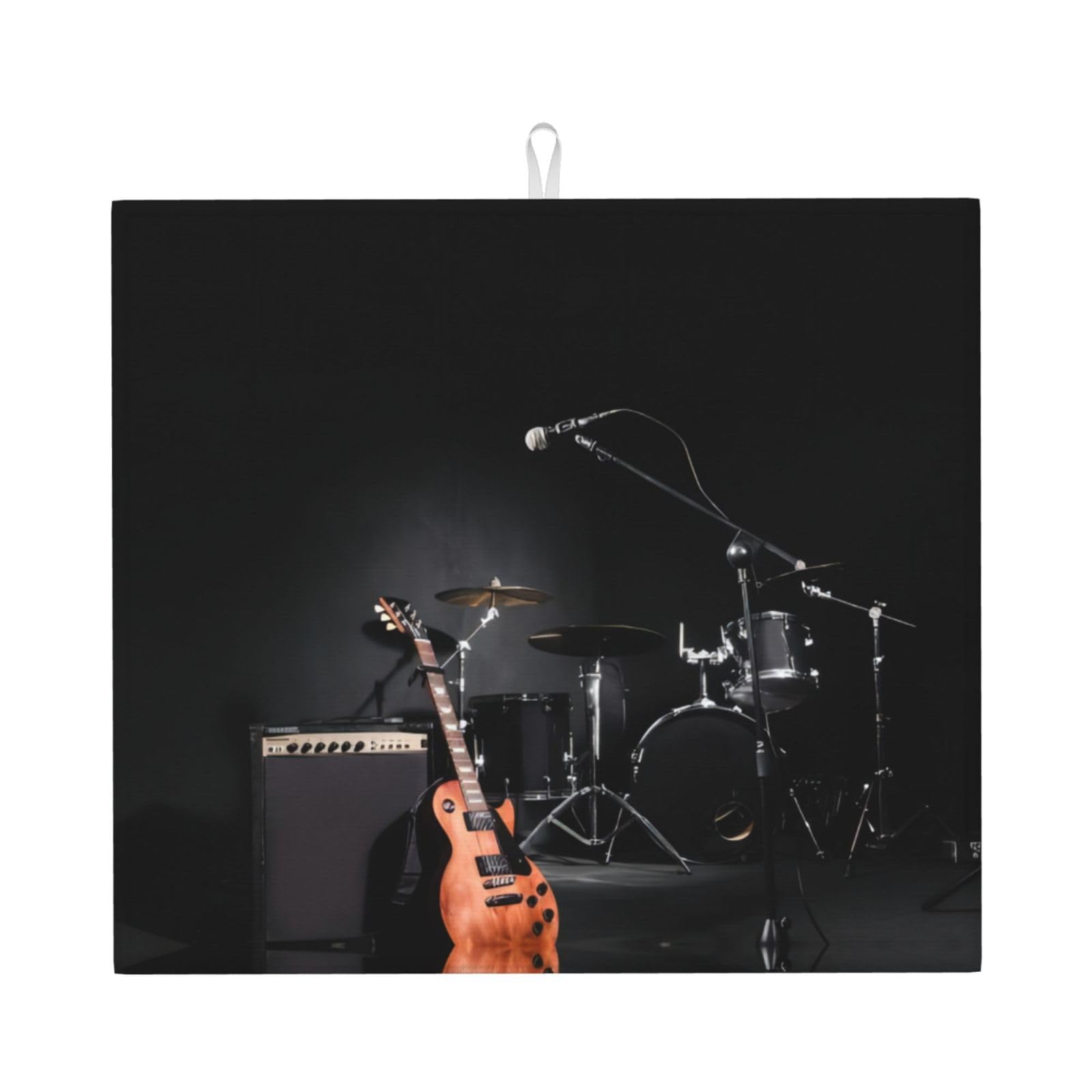 Yyhwhjde Black Musical Instrument Guitar Prints Kitchen Drying Mat – Absorbent Dish Throw For Countertop, Non-Slip Layer With Vibrant Prints, Ideal For Housewarming