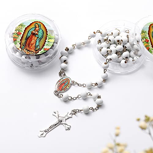 Jadive 24 Pcs Lady Guadalupe Scented Rosary Beads Necklace Bulk Baptism Favors First Communion Rosarios Catolicos with 24 Clear Gift Box4