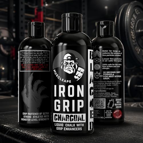 Image of Muscleape Iron Grip Charcoal Liquid Chalk with Grip Enhancers | Fast Dry Liquid Chalk for Weightlifting, Pull Ups, Calisthenics, Pole Fitness, Climbing & Gym Training | Less Dust Strong Grip.