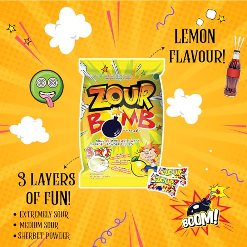 Image of Zour Bomb Lemon - Pack Of 3 (110 Gram Each), Sour Candy In Lemon Flavor Combo Pack, Product Of Thailand || Share With Friends & Family