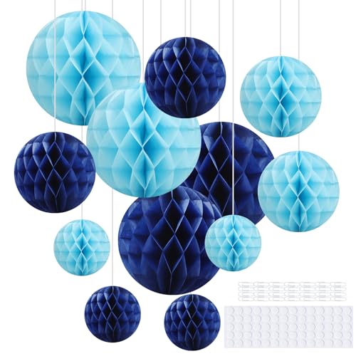 Hexizexi 12 bolas de papel de favo de mel de 15 cm, 20 cm, 25 cm, cor azul, bolas de favo de mel penduradas para aniversários, casamentos, formaturas e festas