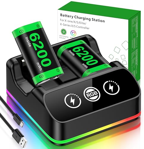 Image of DINOSTRIKE 2X 6200mWh Controller Battery Pack Rechargeable Compatible with Xbox One【RGB Charging Station】【Extended USB C Cable】 Rechargeable Battery for Xbox Series S /X