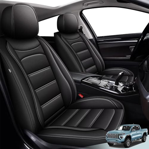 IKABEVEM Car Seat Covers Fit for GMC Canyon 2015-2024 2025: Full Set Canyon Crew Cab SLE Denali SLT AT4 Base Elevation Luxury Leather Automotive Seat Covers, Car Seat Protector(5 Seats, Black)