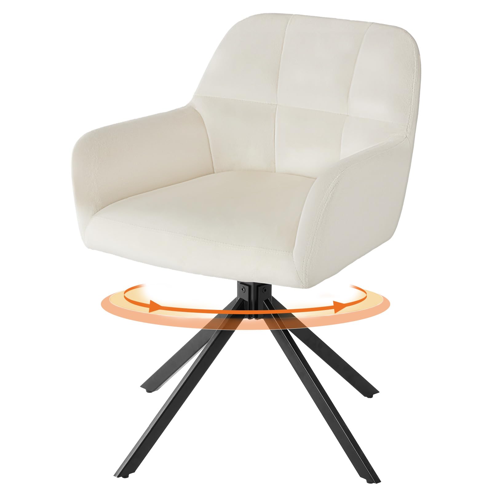 Sweetcrispy Esszimmerstuhl, 360° Drehstuhl Esszimmer, Küchenstuhl, Samt Schminktisch Stuhl, bis 120 kg belastbar, Sessel mit Armlehnen Stahlbeine, Schreibtischstuhl für Arbeitszimmer, Beige