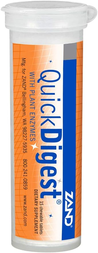 ZAND Quick Digest with Plant Enzymes | Healthy Digestion Support w/Lipase, Cellulase, Amylase, Papain, Bromelain, Papaya & Calcium | 15 Chewables