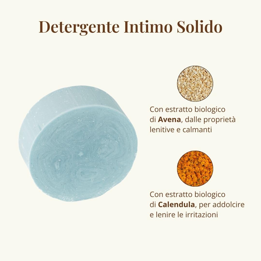 Officina Naturae | Detergente Intimo Solido pH Acido, Deterge Delicatamente, Lenisce le Irritazioni, con Estratti di Calendula, Avena e Tea Tree, 50g