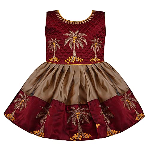 Image of Wish Karo Baby Girls Knee Length Satin Embroidered Party Dress-(fe2913nw)