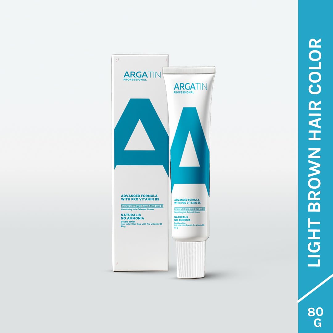 ARGATIN Professional Naturalis Hair Color Developer 20 Volume 6% 1000ml + Hair Color Tube No.5 Light Brown 80gm (Ammonia Free) | 2in1 Formulation with Enriched Pro Vitamin B5 1