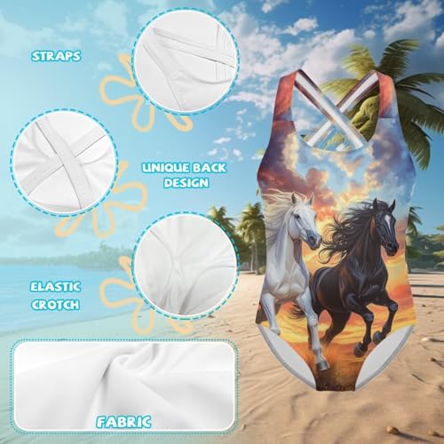 Image of Girls One Piece Cat Swimsuits Quick Dry Cartoon Beach Bathing Suit Crossback Swimwear for Kids 5-14 Years
