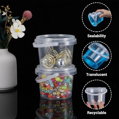 Image of 50 PCS 10 oz Slime Containers with Lids and Handles, Plastic 300ml Storage Bucket Containers, Clear Slime Storage Case for Slime DIY Art Craft, Pigment, Small Tools, Part Material