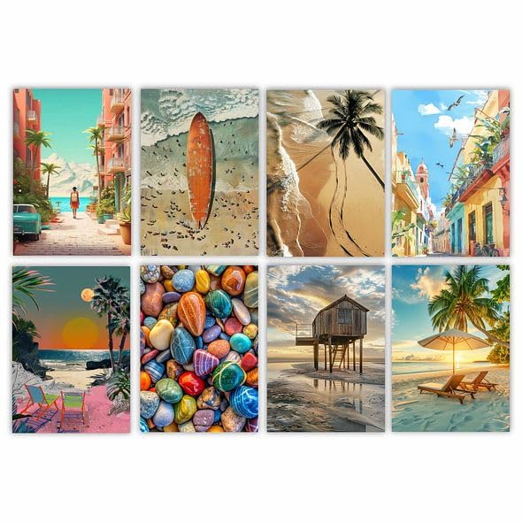 Image of CVANU Aesthetic Beach & River Side Design Picture Printed 8pcs Wall Art Collage Kit Posters With Glue Dot Tape for Living Room| Office| Bedroom| Office| Walls Decorative Item (8.2inch X 11.6inch) 369