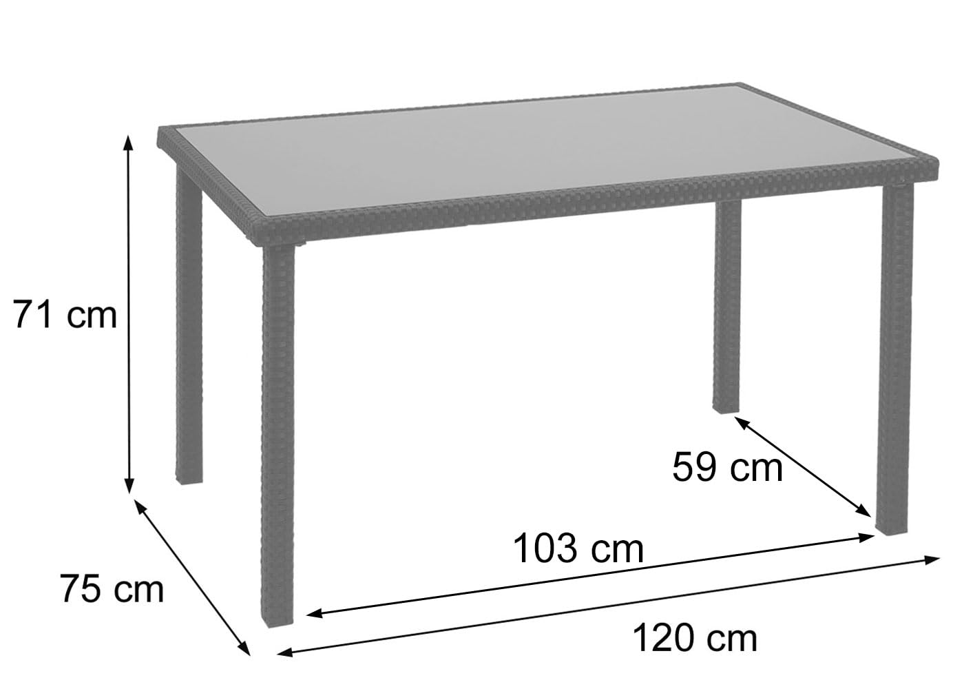 Mendler Poly-Rattan Tisch HWC-G19 120x75cm - braun | Gartentisch, Balkontisch