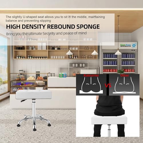 Image of Kaleurrier Heavy Duty Stools with Bell Glides Backless Height Adjustable Stool - Swivel Stool Chair for Counter Bar Office Lab Home Kitchen Lab Clinic Dentist Classroom (Stationary Casters, White)