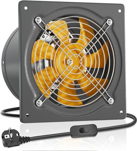 HG Power Ventilador extractor de 250 mm, 1680 m³/h, silencioso, con válvula de retorno, potente ventilador de pared con enchufe europeo para cocina, baño, garaje, sótano