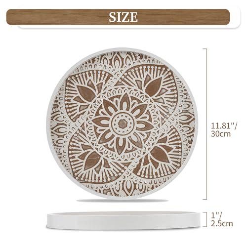 Hanobe Round Wooden Decorative Tray - Rustic White Bohemian Coffee Table Centrepiece for Home and Kitchen - Image 3