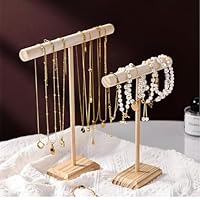 2 PCS Necklace Display Stand, Detachable Necklace Holder Wood T-Bar Jewellery Stand Bracelet Holder for Home, Bedroom, or Vanity (2 Sizes)