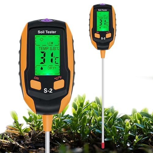 Tolesum Medidores del Suelo 5 en 1, Termómetro Digital para Plantas con Temperatura/Humedad del Suelo/pH/Humedad Ambiental/Intensidad de la luz Solar/Pantalla LCD para Jardinería, Agricultura