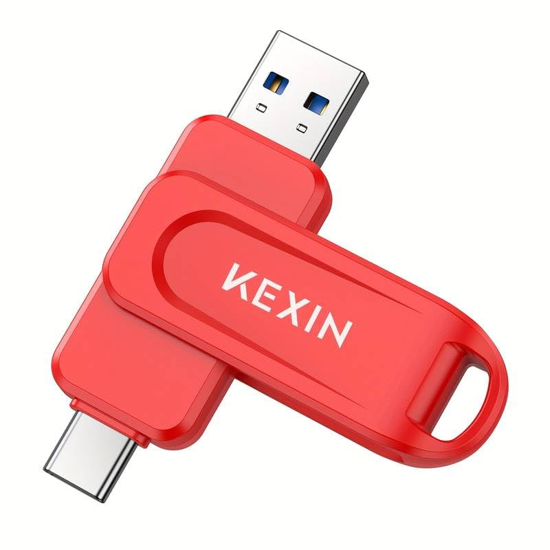 Image of KEXIN Dual 128GB USB 3.0 Flash Drive Pen Drive 110MB /s Swivel USB-A & Type-C Memory Stick for Smartphone Tablet iPhone 15 /16 /17 Car Game Console, Red