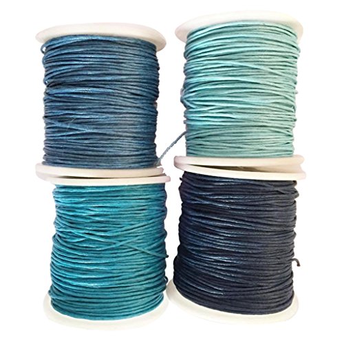 MonkeyJack 4 Rolls 80 Meters 1mm Waxed Cotton Cords Thread for DIY Bracelet Jewelry Making Blue