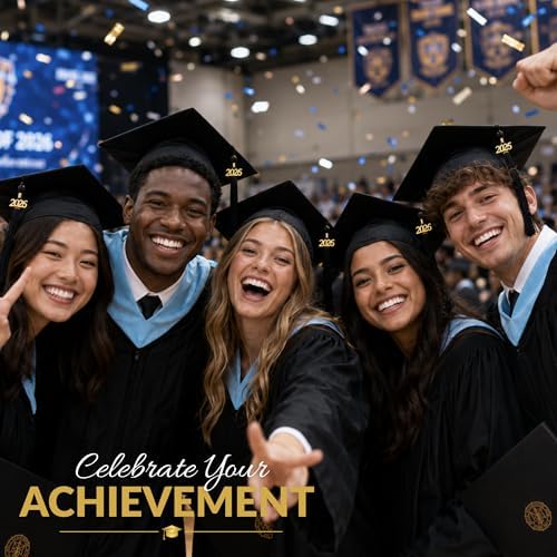 Cappe Diem Master Graduation Deluxe Hood (Nursing, Social Work, Theology, MBA, M.Ed, M.Sc.) Apricot Salmon Peacock (Light Blue-Black/Gold) - 1