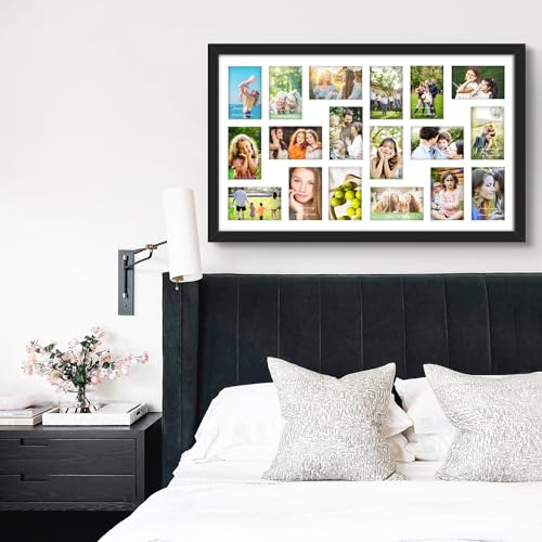 Image of DUENPY 18x30 Picture Frame 4x6 Collage Picture Frame Displays Eighteen 4x6 inch Photos Collage Wall Decor Wall Hanging Black