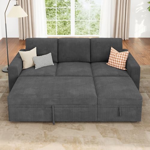 Image of HONBAY Modular Sectional Sleeper Sofa with Pull Out Bed, L Shaped Sofa with Storage, Modular Sectional Couches for Living Room, Dark Grey