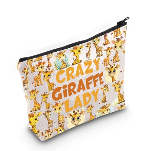 LEVLO Divertente giraffa borsa cosmetica regalo amante degli animali Crazy Giraffe Lady Giraffe Lover Zipper Pouch Bag Giraffe Merchandise, Crazy Giraffe Lady, Trousse per trucchi