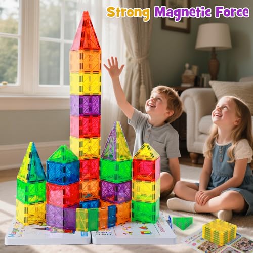 Image of 100Pcs Premium Magnetic Tiles Toys Set with Sturdy Iron Case, STEM Educational Building Blocks for Kids Ages 3-5 4-8, Montessori Sensory Toys, Creative Birthday Gifts for Toddler Boys & Girls