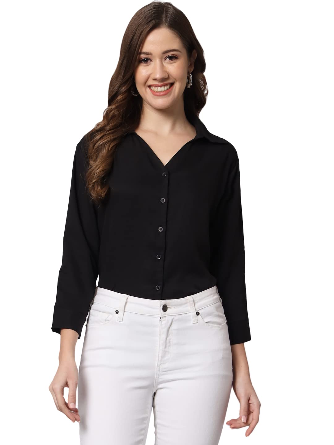 funday fashion Women Regular Fit Solid V Collered Casual Shirt-picture-19