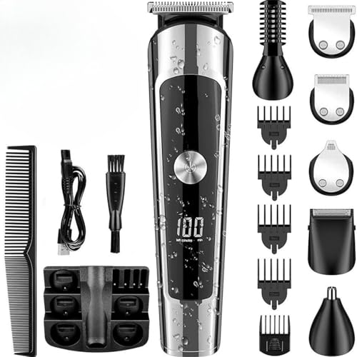 Kozenix Cortapelos, Maquina Cortar Pelo Hombre con Pantalla LED, Afeitadora Eléctrica Recortadora de Barba y Nariz (2 Pieza)