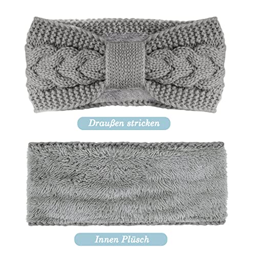 Foto von Telgoner Stirnband Damen Winter, 2 Pcs Stirnbänder Strick, Haarband Ohrenwärmer Elastische, Haarbänder Verdicken Headwrap Kopfband für Damen/Frauen/Mädchen(Dunkelgrau + Hellgrau)