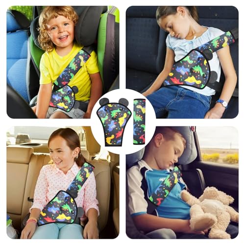 Gurtpolster Kinder,Gurtschutz Kinder Auto,Autogurt Polster,Gurtschoner Kindersitz Gurtpolster Dinosaurier,Sicherheitsgurt Set,Kindergurt,Anschnallgurt für Abschnallschutz,Langlebig Autogurt Polster