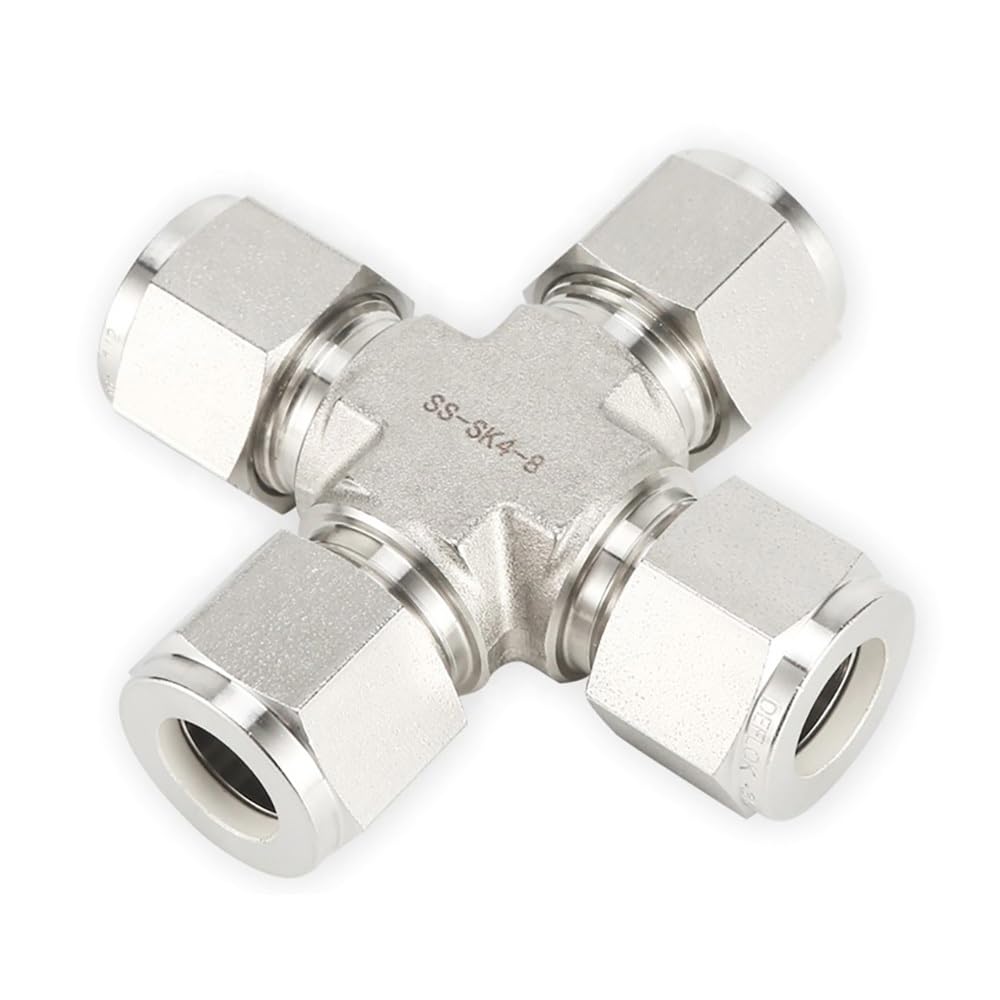 Accesorio De Tubería Transversal De Acero Inoxidable 316, Unión De Compresión De Virola Doble De 4 Vías, Pieza De Repuesto De Conector De Tubo Resistente A Altas Temperaturas(0.25 inch LOK)