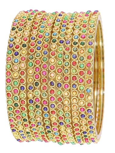 Image of NMII Glass Golden Beads & Pearls Moti Work Designer Bangles Set For Women & Girls | Kanch ki Chudi Set | Girl's Bangles Bracelet | Glass Bangles | Daily, Wedding, Party, Fashion Jewellery- Set of 12