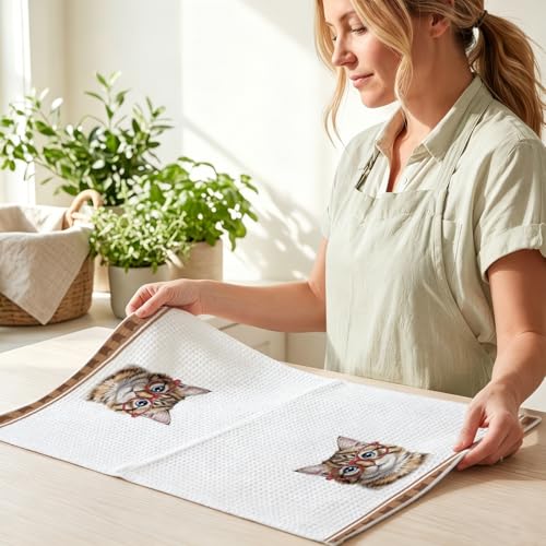 Image of Hanamiya Na 4 Pcs Funny Cat Kitchen Hand Towels 24x14 Inch, Cute Hand Towels for Home Kitchen Bathroom Farmhouse Decor, Cat Mom Lover Lady Gifts for Women Friend Grandma