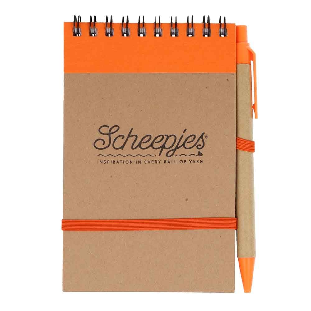 Scheepjes - Scheepjes Recycled Paper Cardboard (A6-Format) Orange Accent Spiral Binding Notebook with Matching Pen - 1 Set