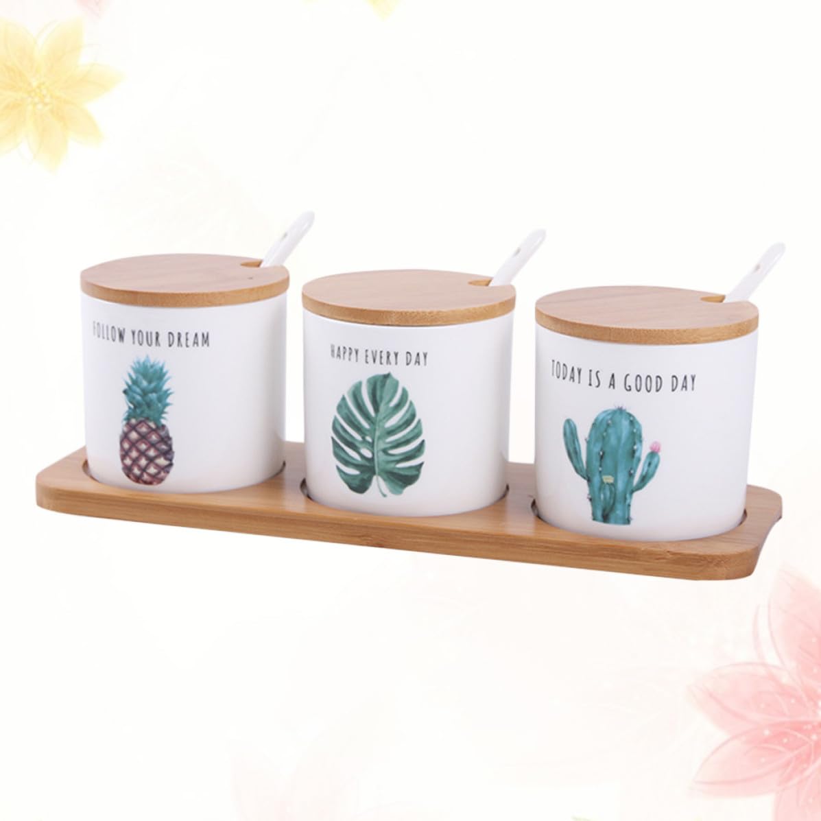 VICASKY Barattolo Ceramica Nordico Verde, Set Tre Pezzi con Coperchio