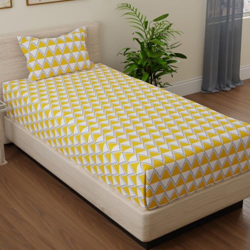Image of Huesland by Ahmedabad Cotton 144 TC Cotton Elastic Fitted Bedsheet for Single Bed with 1 Pillow Cover | 36 x 78 inches