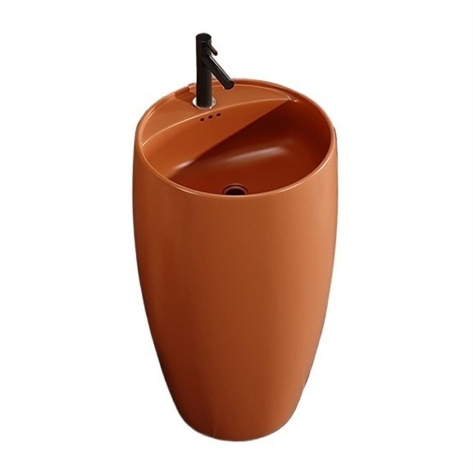 Zhaoj24-05 Orange Pedestal Sink Bathroom Pedestal Basin, One-Piece Floor-Standing Washbasin With Overflow, Bathroom Ceramic Sink With Hot And Cold Water Taps, Drain Kit(Orange)