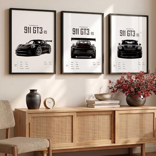 Image of kotart Big Porsche 911 GT3RS Cars Framed Posters Gift Items for Boys Room Wall Decoration Bedroom Living Room Office Studio Decor | Car Poster Frame for Wall Decor Set Of 3 Size (10 X 13 inch)
