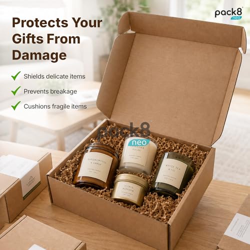 Image of Pack8neo Shredded Paper Cutting For Giftpacking, Hampers, Gift Baskets & Boxes, 500g | Sustainable grass paper, Crinkle Cut filler, Gift Packaging Protection & Recyclable decoration material, Brown